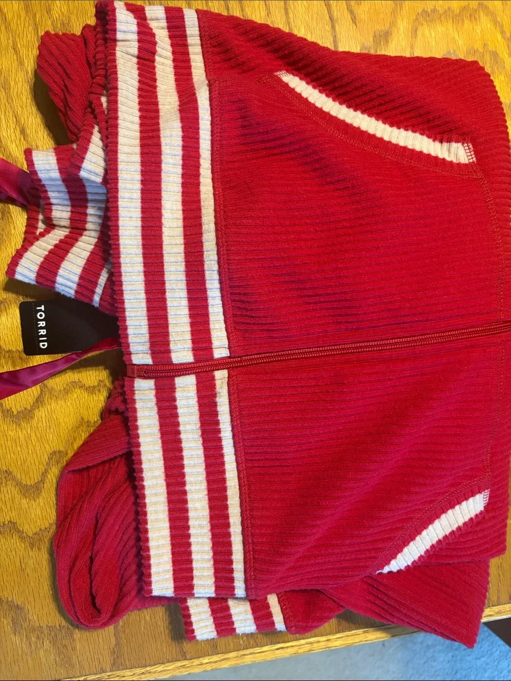 Torrid Red Ribbed Hoodie & bralette Set with Pants Stripe Trim set for lounging!